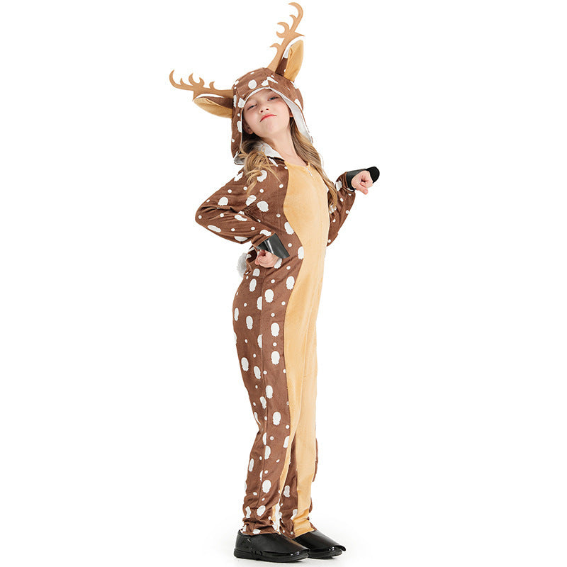 Girls Plush Deer Costume with Hood and Animal Ears Mune Fashion