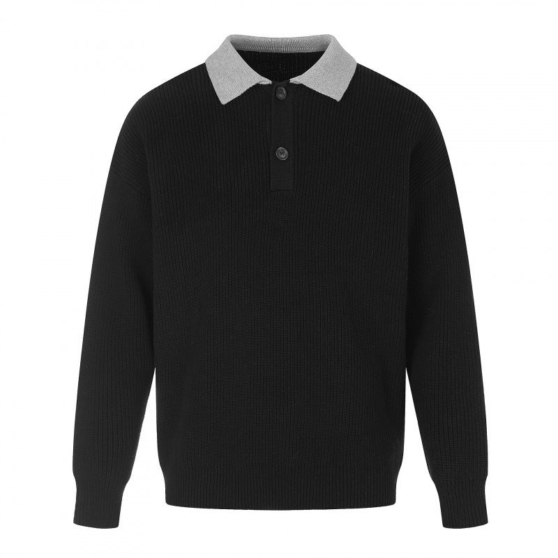 Men's fine knit polo with Henley placket and contrasting polo collar Mune Fashion
