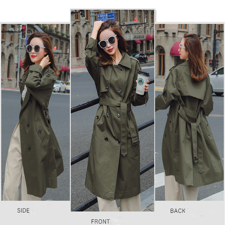 Women Mid-length Trench Coat with figure-flattering tie belt and adjustable cuffs Mune Fashion