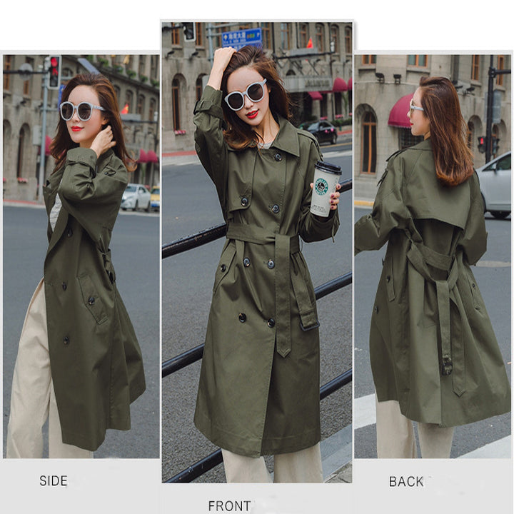 Women Mid-length Trench Coat with figure-flattering tie belt and adjustable cuffs Mune Fashion