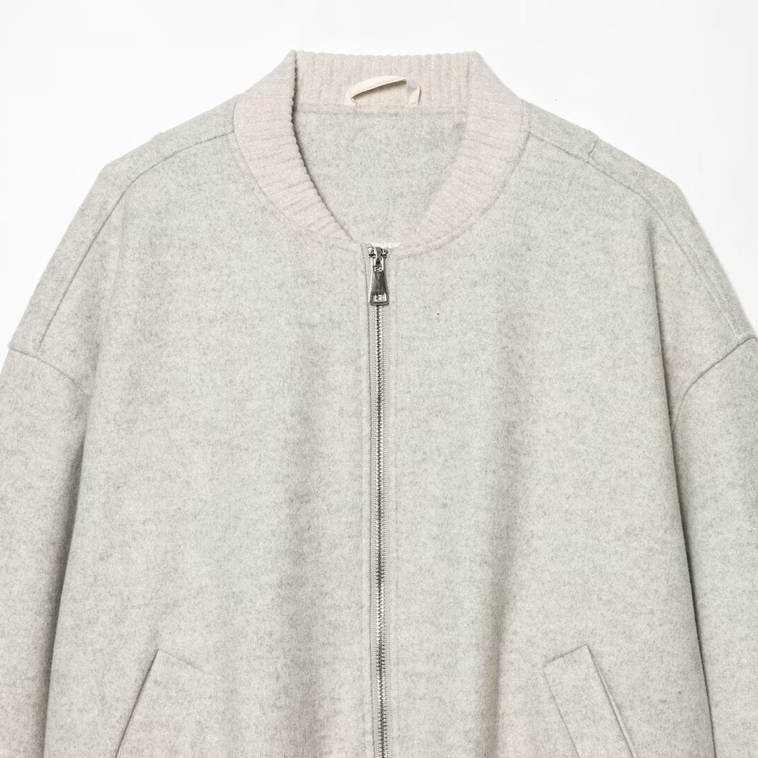 Women's Boxy Bomber Jacket made of Sweat Material with Zipper and Arm Pocket Mune Fashion