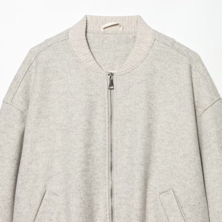 Women's Boxy Bomber Jacket made of Sweat Material with Zipper and Arm Pocket Mune Fashion