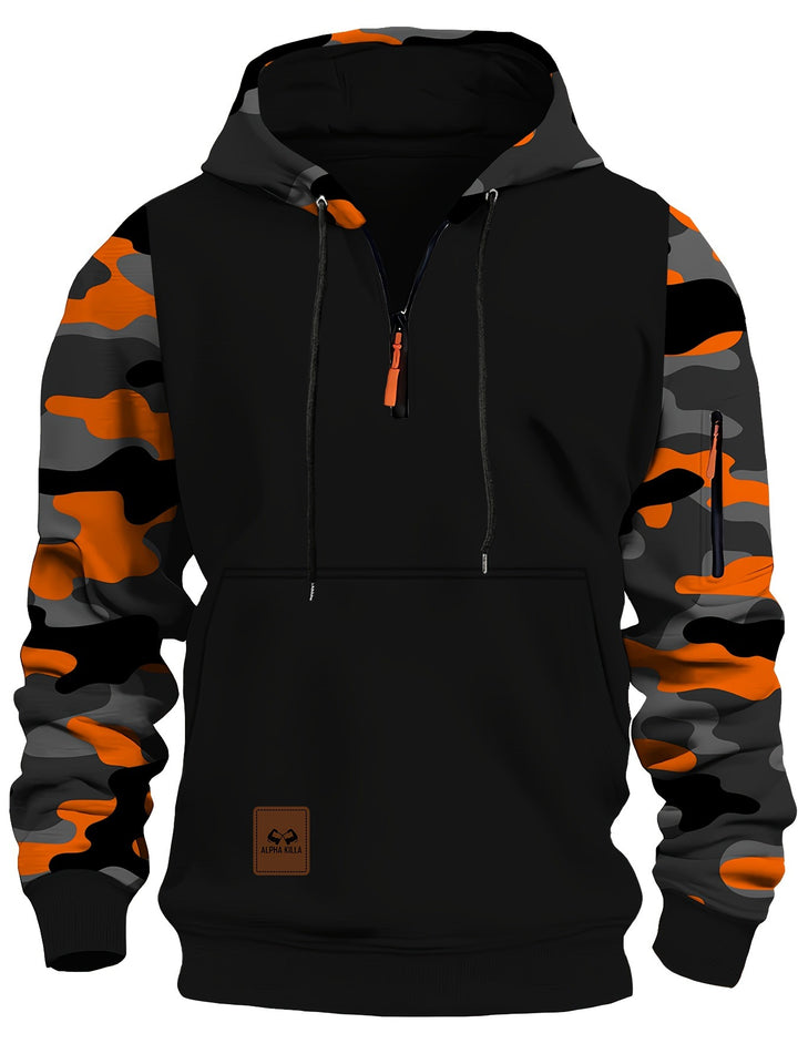 Men's Athletic Hooded Jacket with Camouflage Sleeves Mune Fashion