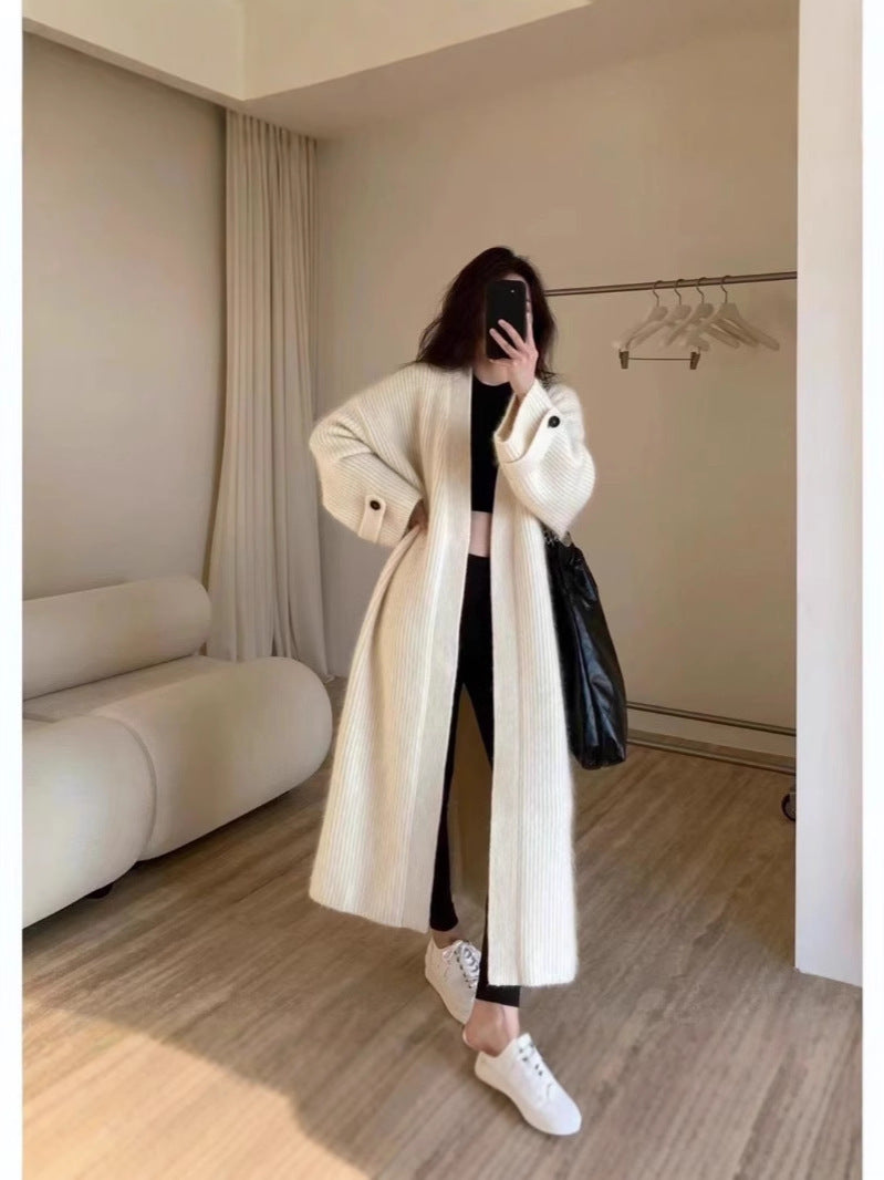 Women's Maxi Long Cardigan made of soft rib knit with wide cuffs Mune Fashion