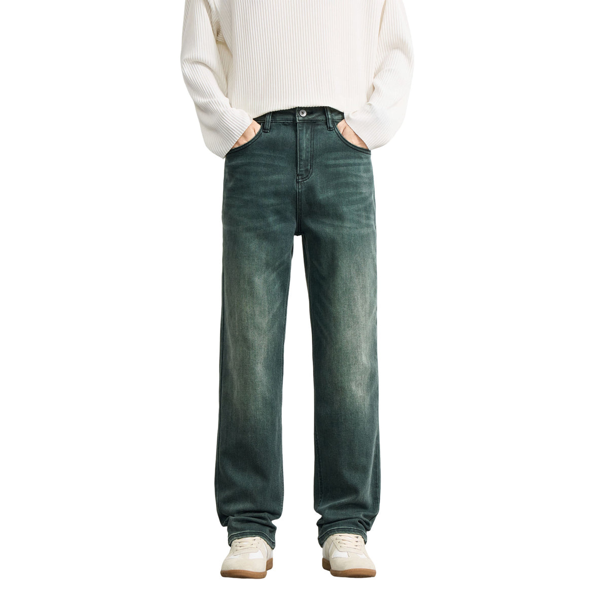 Men's loose fit denim pants with high waist and subtle vintage wash Mune Fashion