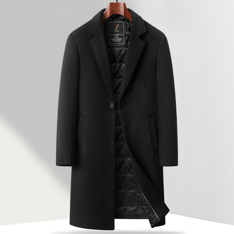 Men's single-breasted long coat made of wool blend with straight cut and lapel collar Mune Fashion