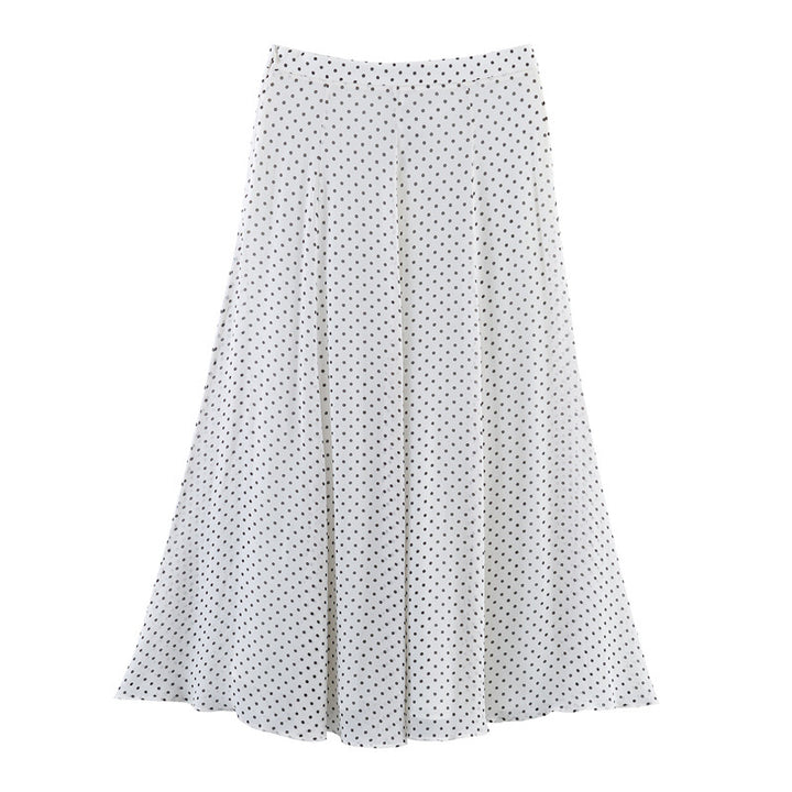 Women's Two-Piece Retro Polka Dot Set with Wide Batwing Top and Pleated Midi Skirt Mune Fashion
