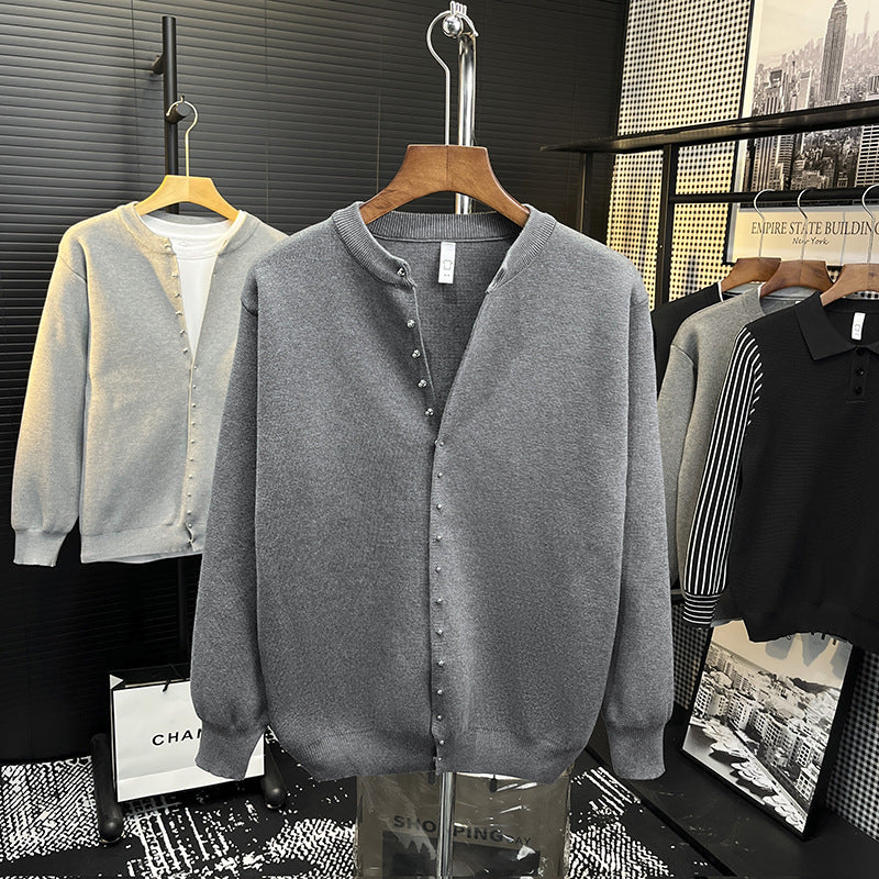 Men's Minimalistic Sweat Cardigan with Concealed Snap Button Placket Mune Fashion