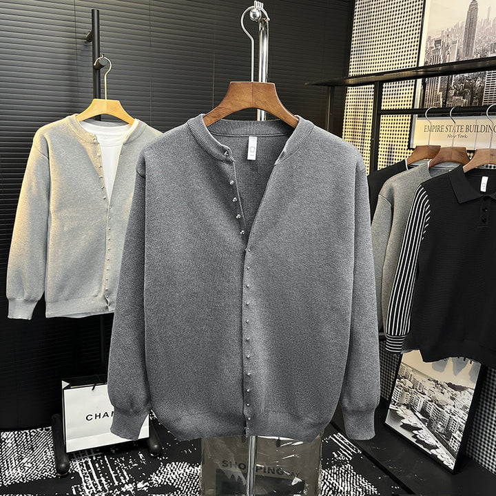 Men's Minimalistic Sweat Cardigan with Concealed Snap Button Placket Mune Fashion