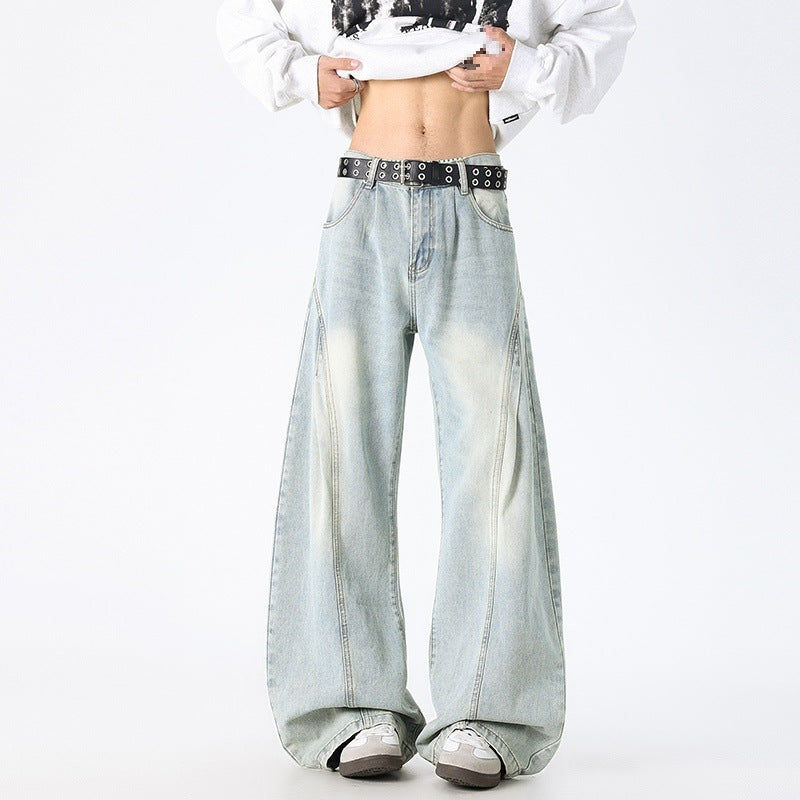 Unisex Extra-wide Baggy Jeans with deep crotch, prominent dividing seams and Palazzo silhouette Mune Fashion