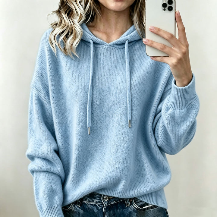 Ladies Oversize Knit Hoodie made of soft fine knit with drawstring Mune Fashion