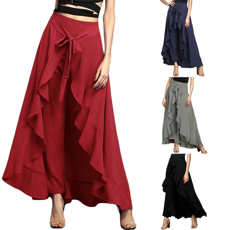 Ladies in airy maxi skirt with ruffles, wrap look and waistband Mune Fashion