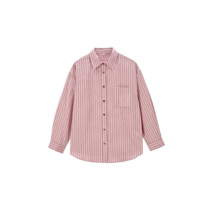 Women's loose-fitting striped oversized shirt with Kent collar, chest pocket, and elongated hem Mune Fashion