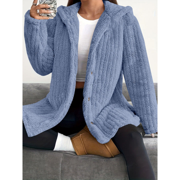 Women's Hooded Teddy Coat with Button Placket and Oversized Fit Mune Fashion