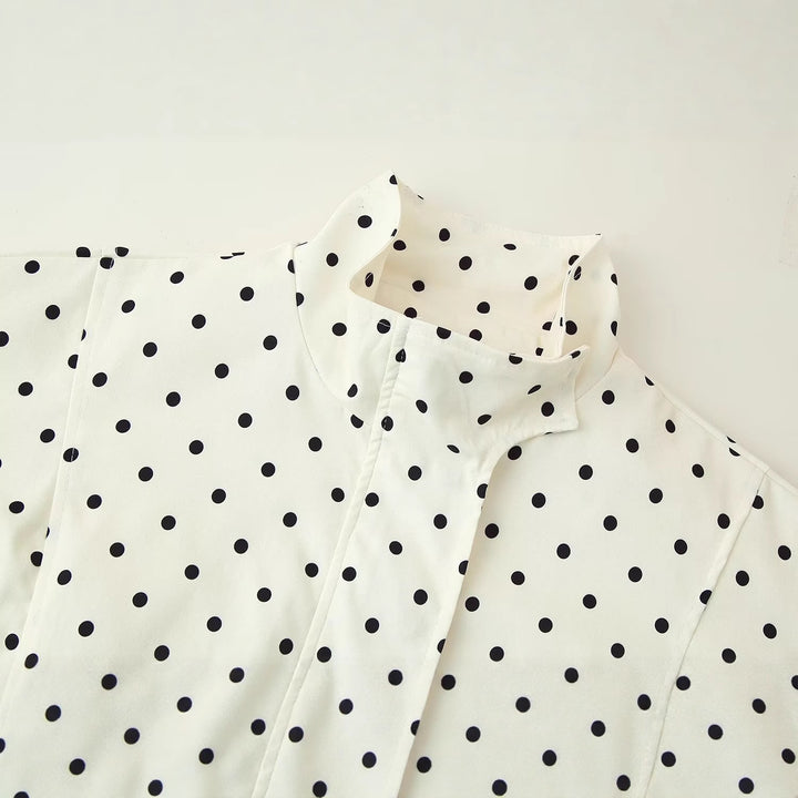 Women's short jacket with stand-up collar, boxy cropped cut and polka dot print Mune Fashion