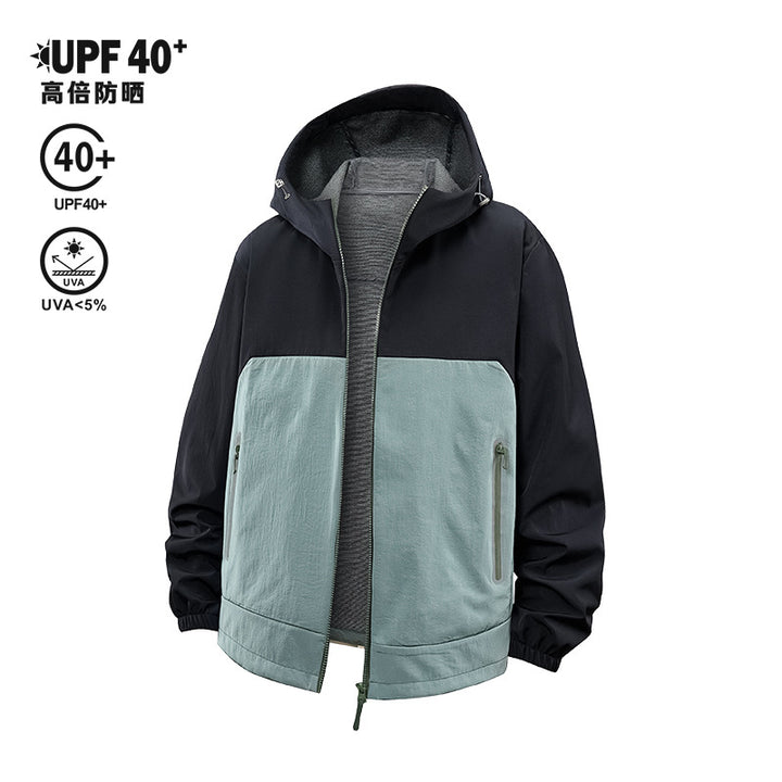 Unisex Lightweight Wind and Fleece Lined Hooded Jacket with Two-Way Zipper Drune