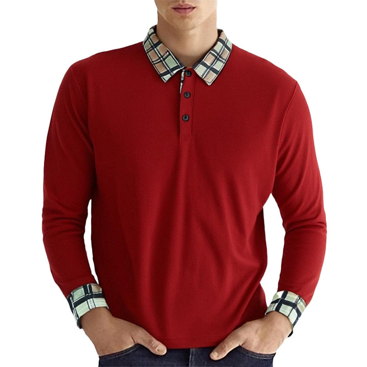 Men's figure-hugging long-sleeve polo shirt with checked collar and cuff trim Mune Fashion