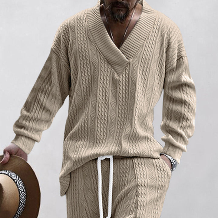 Men's Oversize Cable Knit Sweater with Deep V-Neck Mune Fashion