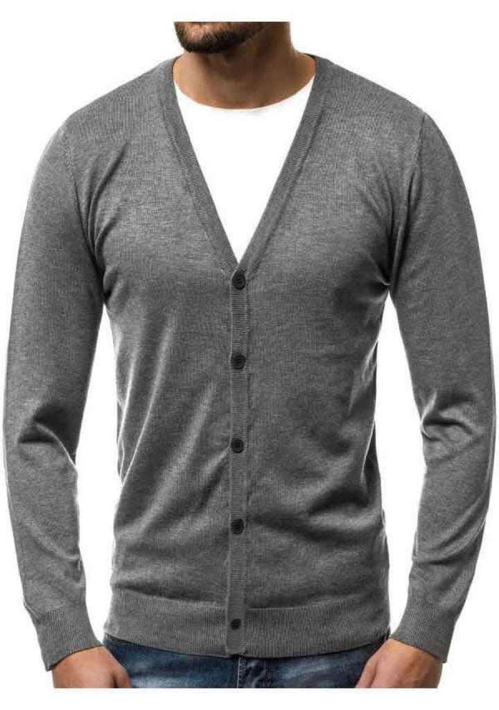 Men's fine knit cardigan with V-neck, slim fit and button placket Mune Fashion