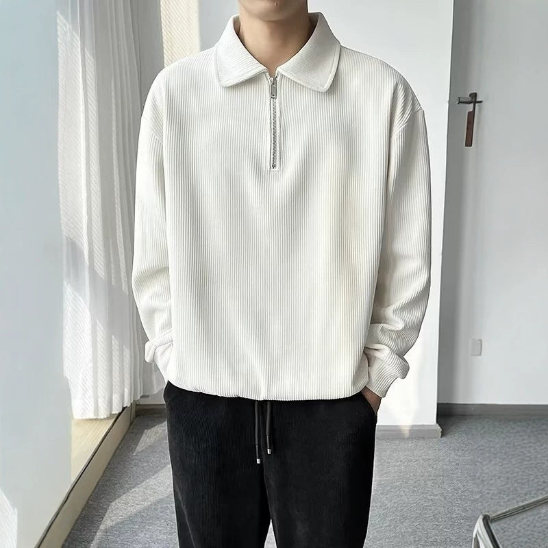Men's Ribbed Pullover with Half-Zip and Polo Collar Mune Fashion