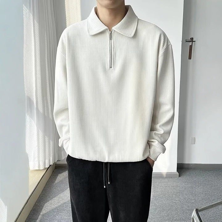 Men's Ribbed Pullover with Half-Zip and Polo Collar Mune Fashion