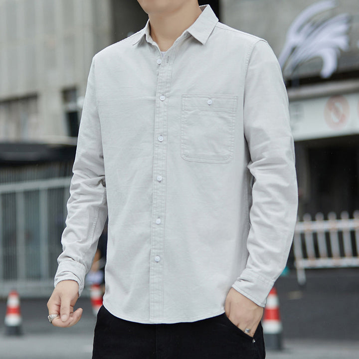 Men's Casual Oxford Shirt with Chest Pocket and Kent Collar Mune Fashion