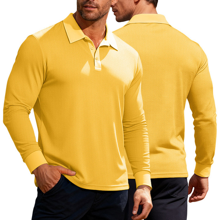 Men's long sleeve polo shirt made of waffle knit with a slim fit, concealed button placket, and shirt collar Mune Fashion