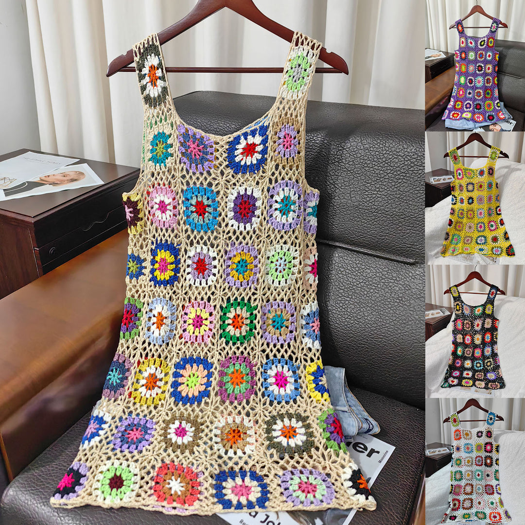 Women airy crochet dress with colorful granny square pattern Mune Fashion