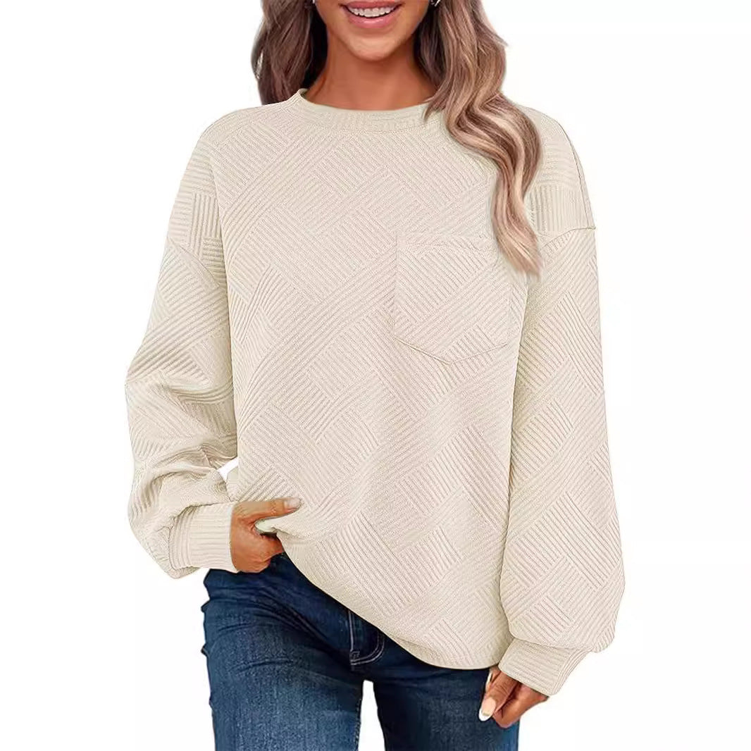 Women's Oversized Textured Knit Sweater with Chest Pocket Mune Fashion