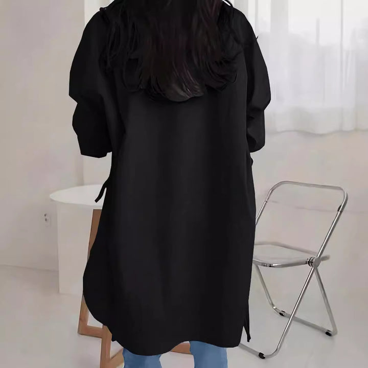 Women Oversized Long Blouse with Drawstring and Wide Cuff Sleeve