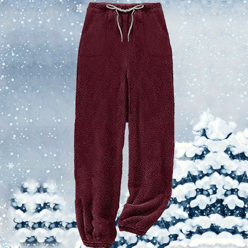 Women's cozy Sherpa fleece lounge pants with drawstring, high waist and elastic cuffs Mune Fashion