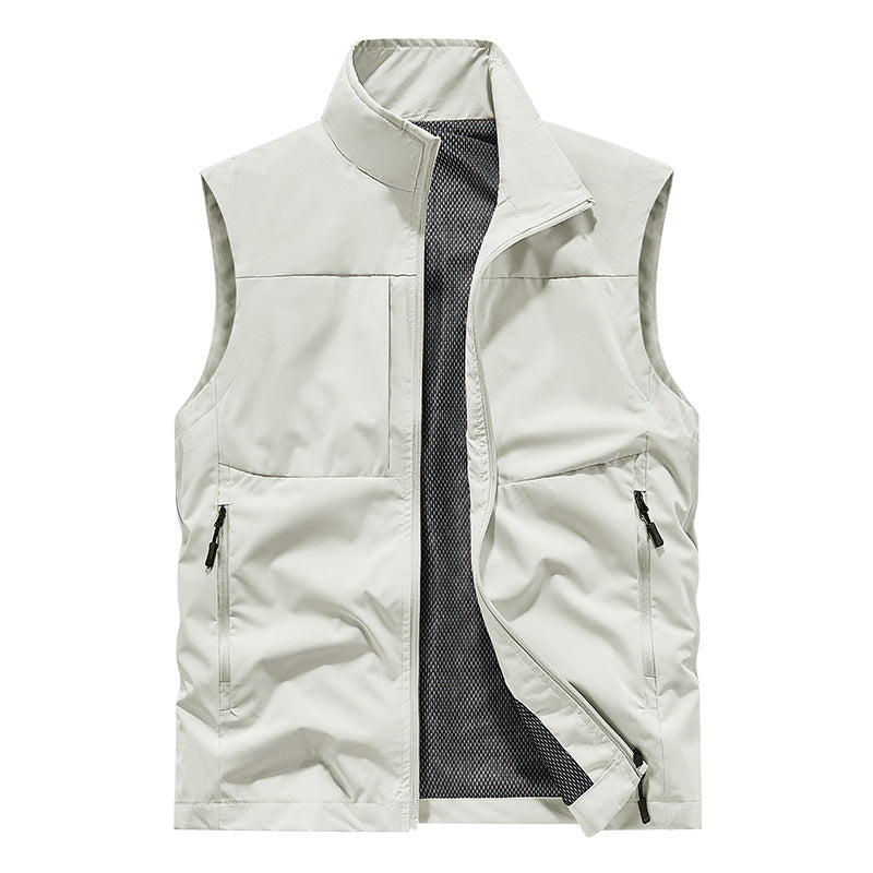 Men's lightweight technical outdoor vest with stand-up collar, mesh lining, and zippered pockets Mune Fashion