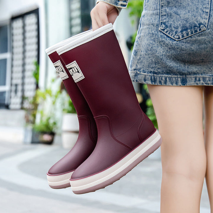 Women's Mid-Height Platform Rain Boots with Waterproof Full Rubber Construction Mune Fashion