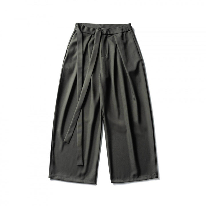 Women's Wide Culotte Pants with High Waist, Pleats and Tie Belt Mune Fashion
