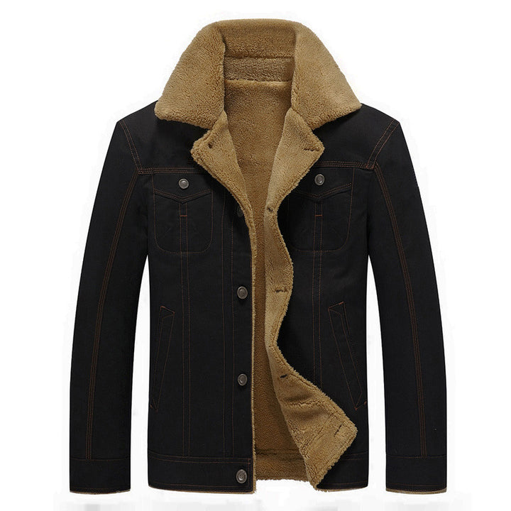 Men's Robust Canvas Trucker Jacket with Full Teddy Lining and Shirt Collar Mune Fashion
