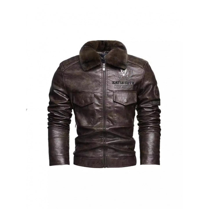 Men's leather jacket with faux fur collar Mune Fashion