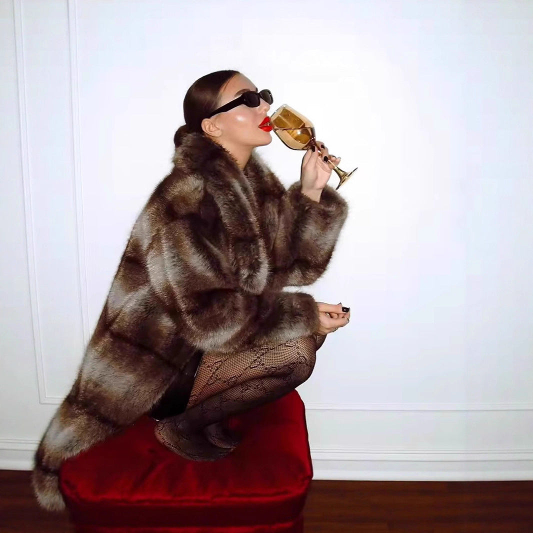 Women's Luxurious Oversized Faux Fur Coat with Hood and Satin Lining Mune Fashion