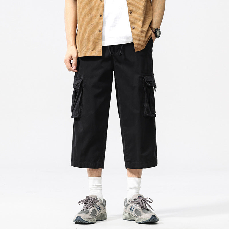 Herren halblange Utility-Cargohose aus Baumwoll-Twill mit weitem Bein und Multifachtaschen Mune Fashion