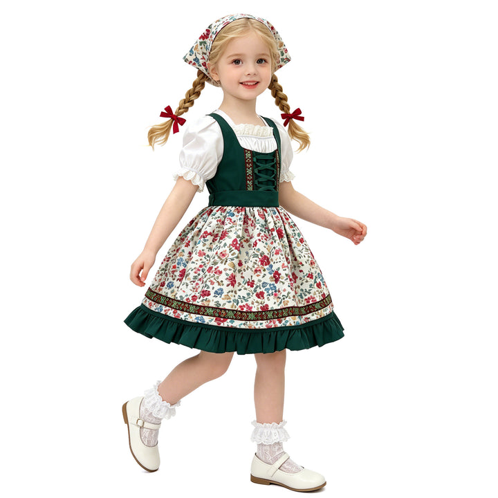 Women's traditional children's dirndl with apron, headband, lace blouse and decorative lacing Mune Fashion