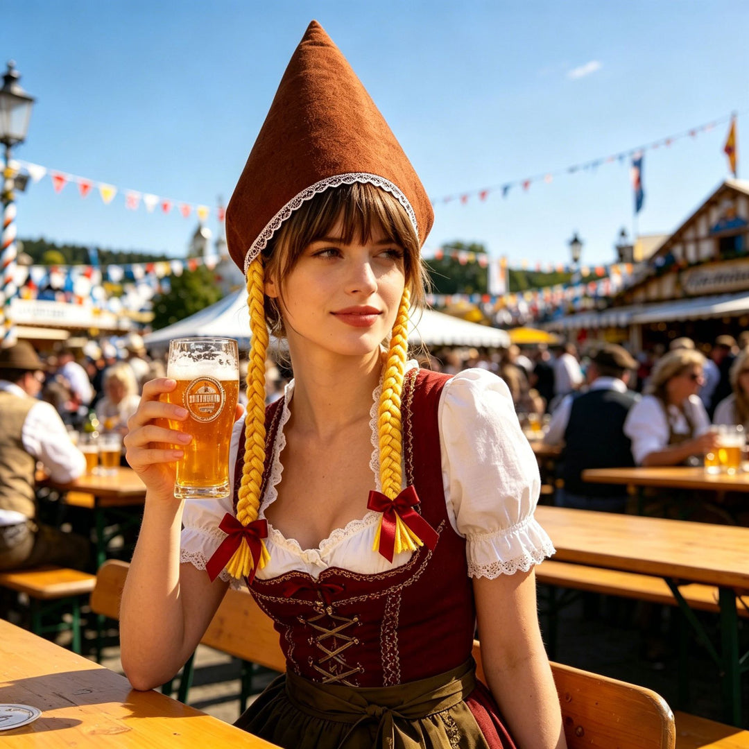 Ladies' traditional costume cap made of cotton velvet with fine lace trim for Dirndl Mune Fashion
