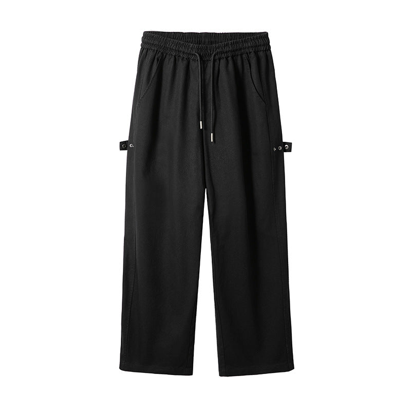 Men's Relaxed-Fit Cotton Canvas Pants with Elastic Waistband, Drawstring, and Utility Side Loops Mune Fashion