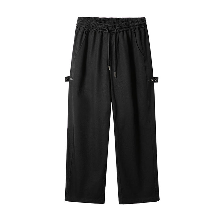 Men's Relaxed-Fit Cotton Canvas Pants with Elastic Waistband, Drawstring, and Utility Side Loops Mune Fashion