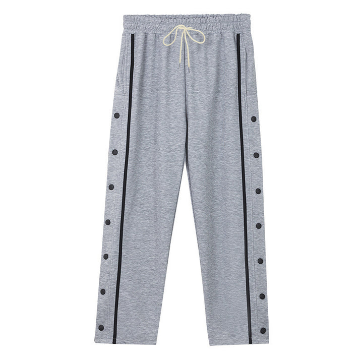 Men's Sporty Snap Track Pants with Side Snap Stripes and Drawstring Mune Fashion
