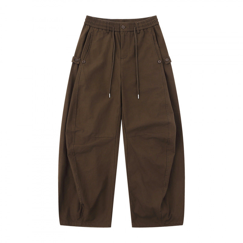 Women's Wide Culotte Cargo Pants with Elastic Waistband, Drawstring and Patch Pockets Mune Fashion