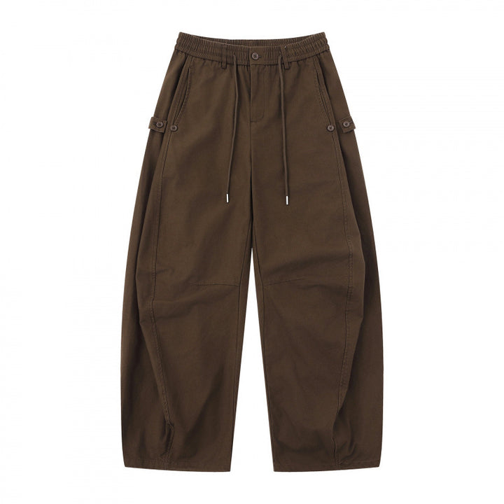 Women's Wide Culotte Cargo Pants with Elastic Waistband, Drawstring and Patch Pockets Mune Fashion