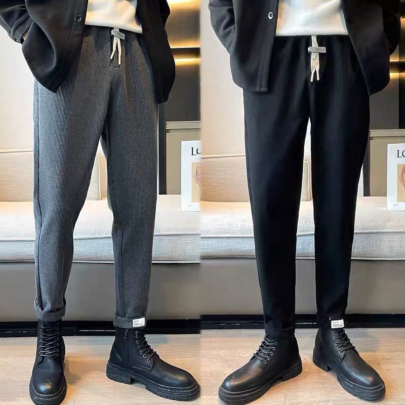 Men's Ribbed Jogging Pants with Tapered Fit, Drawstring and Rolled Hem Mune Fashion