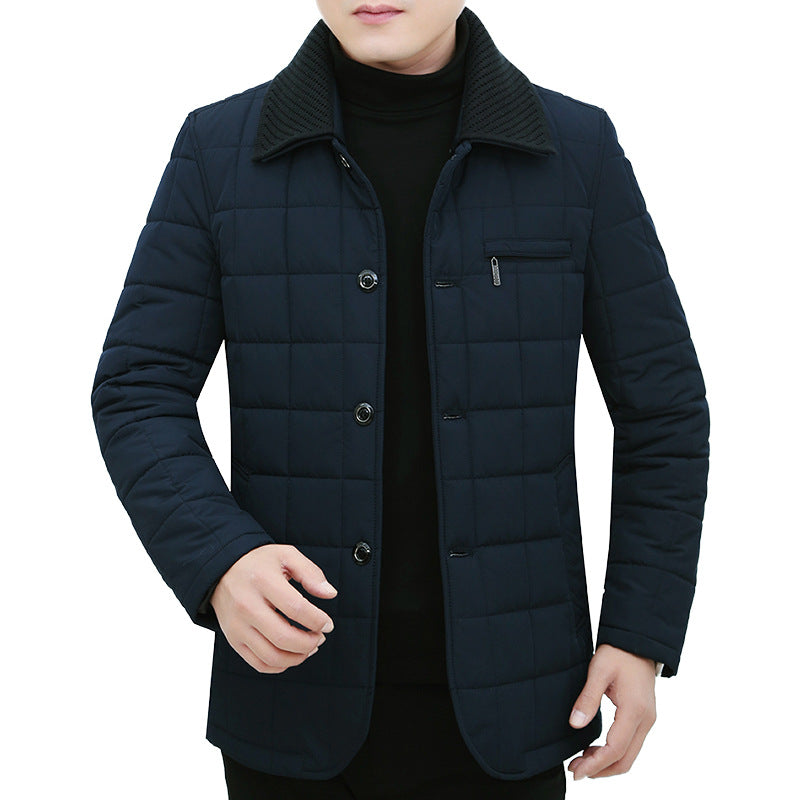 Men's quilted jacket with box quilting, corduroy collar, and chest zip pocket Mune Fashion