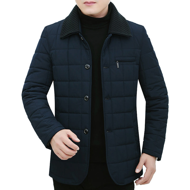 Men's quilted jacket with box quilting, corduroy collar, and chest zip pocket Mune Fashion
