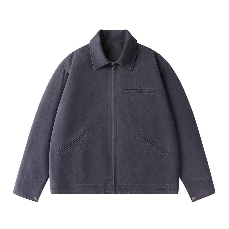Men's short jacket in boxy cut made of canvas with shirt collar and welt pockets Mune Fashion