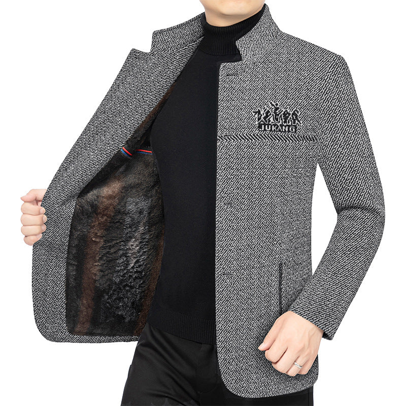 Men's wool coat with teddy lining, stand-up collar and slim silhouette Mune Fashion